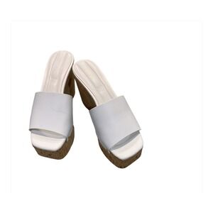 Franco Sarto Damara White Leather Cork Platform Wedge Sandals Slides Womens 8M